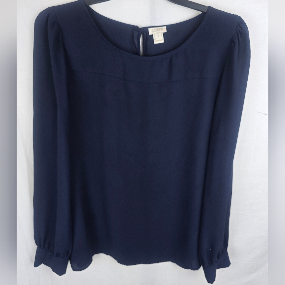 J.Crew Women's Navy Long Sleeve Blouse Sz M